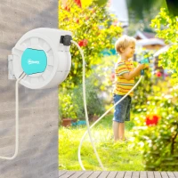 Outsunny Schlauchaufroller Wasserschlauchabroller 35+2 m Wandhalterung + Griff 180° schwenkbar 55 x 20 x 42 cm hellgrau(m-2)