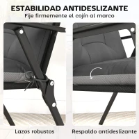 Outsunny Set de 4 Cojines para Sillas de Jardín Impermeables y Antideslizantes con Respaldo Correas 112x53 cm Gris Oscuro(m-6)