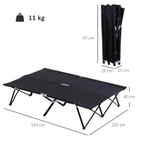 Outsunny Double Camping Cot Bed, with Bag - Black(m-3)