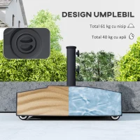Outsunny Bază pentru Umbrelă cu Roți și Frâne, Reumplere cu Apă 40kg/Nisip 61kg, pentru Stâlpi de Ø35/38/48mm, Negru(m-5)