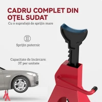 HOMCOM Set 2 Suporturi Reglabile pentru Mașină, Capacitate 3 Tone, Înălțime Ajustabilă 38,5-60 cm, Oțel Carbon și Fontă, Roșu(m-6)