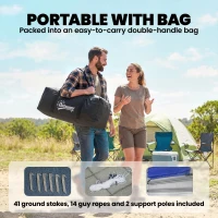 Outsunny 6-9 Man Large Tunnel Tent with 3 Bedrooms, Living Area and Porch, Stand-up Camping Tent, Portable with Bag, Light Grey(m-7)