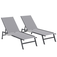 Outsunny Set 2 Șezlonguri Reglabile în 5 Poziții cu Măsuță Laterală și 2 Roți, din Metal și Poliester, Gri