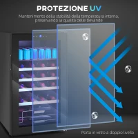 HOMCOM Cantinetta Frigo per Vino da 63L con Ripiani Regolabili per 16 Bottiglie e 25 Lattine, 43x45x74 cm, Nero(m-8)