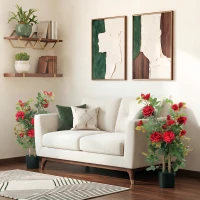 HOMCOM 90cm Artificial Rose Tree Set of 2, Decorative Fake Plant with 344 Silk Leaves 17 Flowers for Outdoor Indoor Decor, Red(m-8)