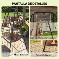 Outsunny Soporte para Silla Colgante Hamaca 183 cm Soporte para Columpio Estructura de Acero Almohadillas Antideslizantes Negro(m-7)