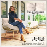 Outsunny Conjunto de Muebles de Jardín de Rattán de 4 Piezas con Cojines Sofá 2 Sillones y Mesa de Centro Beige(m-6)