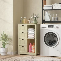 kleankin Armario de Baño Columna de Baño Estrecha con 4 Cajones y Estante Ajustable Estilo Moderno 56x30x83 cm Madera Natural(m-8)