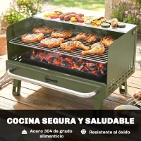 Outsunny Barbacoa de Carbón Plegable 52x37x31,8 cm con Rejilla Ajustable Estante Lateral Plegable y Bandeja Extraíble Verde(m-6)