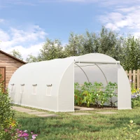Outsunny Serre de Jardin Tunnel Surface Sol 18 m² 6L x 3l x 2H m châssis Tubulaire renforcé 24 mm 8 fenêtres Blanc(m-9)