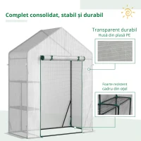Outsunny Sera pentru Gradina pentru Exterior cu 2 Rafturi, Usa tip Rulou, 143x73x195cm, Alb(m-4)