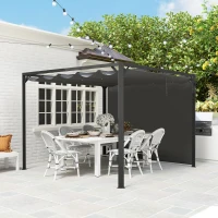 Outsunny Pérgola de Jardín de Aluminio 3x3 m con Techo Retráctil Lateral Enrollable UPF30+ Cenador de Jardín para Exterior Gris(m-8)