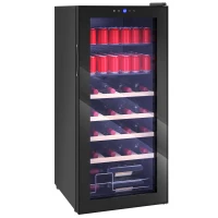 HOMCOM Vitrină Frigorifică pentru Vinuri 20 Sticle 92L Silențioasă Temperatura Reglabilă 5-18℃ Frigider Vinuri Bar cu Sticlă Anti UV, Rafturi, Compresor, Display Touch, Lumină LED, Clasa G(m-11)