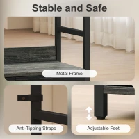 HOMCOM Industrial Style Bookcase, with 4 Shelves and 3 Fabric Drawers - Grey/Black(m-6)