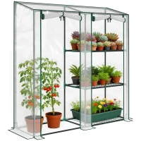 Outsunny Seră Verticală cu 2 Secțiuni și 3 Rafturi, din Plastic și Oțel, 143x45x151 cm, Verde Închis și Transparent(m-11)