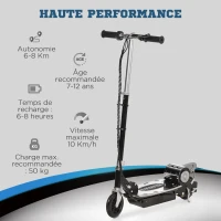 HOMCOM Trottinette Électrique 120 W Pliable pour adolescents 10 Km/h Max. Hauteur Guidon Réglable 2 Roues en PU Coloris Noir et Argent(m-4)
