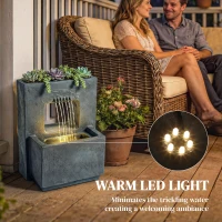 Outsunny Fontanna ogrodowa, 2-poziomowa z oświetleniem LED, donicą, designem kamienia, regulowana, 45 x 31,5 x 58,5 cm(m-5)