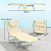 Outsunny 5-Position Adjustable Sun Loungers Set of 2 with Reading Hole and Side Pocket, Beige(m-3)
