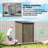 Outsunny Casetta da Giardino Porta Attrezzi in Acciaio Galvanizzato con Porta, 100x104x160 cm, Marrone e Grigio Scuro(m-6)