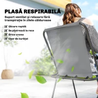 Outsunny Set de Masă de Grădină 8 Piese cu Umbrelă, Set Mobilier Grădină cu 6 Scaune Pliabile, Masă din Sticlă Temperată și Umbrelă pentru Terasă, Gri(m-5)