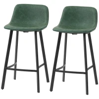 HOMCOM Bar Stools Set of 2, PU Leather Dining Stools with Backrest, Footrest, for Kitchen, Counter, Breakfast Bar, Green(m-11)