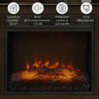 HOMCOM Cheminée électrique effet flammes LED luminosité réglable avec télécommande - 1800 W - 80,5 x 32,3 x 80,5 cm(m-8)