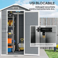 Outsunny Magazie de Grădină din Rășină cu Podea, Ușă Blocabilă și Fereastră, 1,3 x 1,8 m, Gri(m-6)