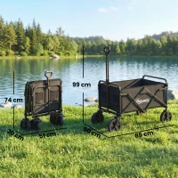 Outsunny Chariot de jardin pliable avec roues verrouillables Poignée réglable Porte-gobelet Charge 80 kg pour camping 85x50x99 cm noir(m-3)