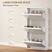 HOMCOM Metalowa szafka na buty z 3 uchylnymi półkami, wąska szafka na buty montowana na ścianie, na 6 par butów, biała(m-5)