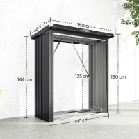 Outsunny Depozit pentru Lemne din Oțel pentru Exterior, Bază Ridicată și Acoperiș Înclinat, 150x66.5x150 cm, Gri Închis(m-3)