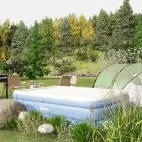 Outsunny Matelas autogonflant de camping lit gonflable pliable 2 personnes - pompe intégrée  surface floquée gris clair et bleu(m-10)