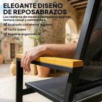 Outsunny Conjunto Jardín Exterior de 4 Piezas con Sofá de 2 Plazas 2 Sillones Mesa de Cristal Templado Tela Textilene Negro(m-7)