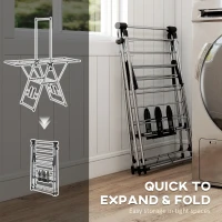 HOMCOM Suszarka składana, z regulowanymi skrzydłami, uchwytami na buty, stal nierdzewna, 156,5 x 68 x 192 cm, srebrna(m-6)