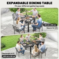 Outsunny Stół Ogrodowy Rozkładany 80/160 x 80 cm Aluminium Stół Jadalniany dla 4-6 Osób, Prostokątny z Blatem Lamelowym(m-4)