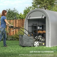 Outsunny Adăpost portabil 244 x 152 cm, cort pentru biciclete rezistent la apă cu ușă cu fermoar rulabil și cadru din oțel galvanizat, Gri deschis(m-4)