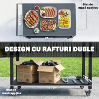 Outsunny Cărucior pentru Grătar, 2 Rafturi, Suport Pizza, Suport Saci și Cârlige, Negru.(m-4)