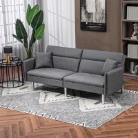 HOMCOM Canapé-lit convertible 3 places dossier inclinable 3 positions avec 2 coussins grand confort 189 x 91 x 84 cm gris(m-10)