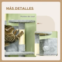PawHut Árbol Rascador para Gatos 200 cm Torre para Gatos con 2 Cuevas 2 Hamacas Cama Postes de Sisal 60x60x200 cm Gris(m-5)