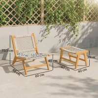 Outsunny Fotoliu de grădină cu taburet 2 piese lemn de acacia certificat FSC fotoliu lounge exterior cu șezut din ratan stil boho picioare reglabile(m-3)