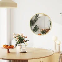 HOMCOM 61cm Decorative Wall Mirror for Bedroom Living Room, Modern Round Bathroom Mirror for Home Decor, Gold Tone(m-8)