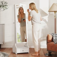 HOMCOM Espelho de Joias com Luzes LED Armário para Joias com Espelho de Ângulo Ajustável Gavetas Mesa Interior Dobrável Branco(m-8)