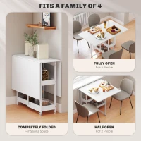 HOMCOM Industrial Folding Dining Table, Drop Leaf Table with Open Compartments for Small Spaces, Kitchen, Dining Room, White Wood-Effect(m-4)