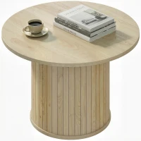 HOMCOM Mesa de Centro Redonda con Base de Columna con Listones para Sala de Estar Dormitorio Ø60x40 cm Natural(m-11)