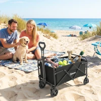 Outsunny Folding Garden Cart with Wheels Adjustable Handle Load 68 kg for Campaign Purchase 81x45x89 cm Black(m-5)