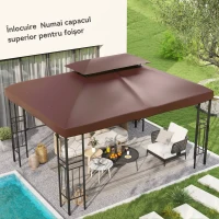 Outsunny Acoperiș pentru Cort de Grădină 3x4 m cu 2 Niveluri din Țesătură Oxford 600D, cu Orificii de Drenaj, Cafeniu(m-2)