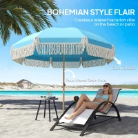 Outsunny 1.7 m Beach Umbrella with Sand Anchor, 30° Tilting Fringed Beach Garden Parasol with Adjustable Height, Grey(m-4)