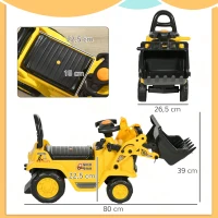 HOMCOM Carro Andador para Crianças Escavadora para Crianças com Pá Dianteira Buzina Volante e Compartimento Oculto 80x26,5x39 cm Amarelo(m-3)