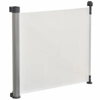 PawHut Barrière animaux rétractable automatique barrière de sécurité enroulable pour escaliers barrière extensible opération à une main dim. 1,4L x 0,88H m aluminium maille PVC blanc(m-12)