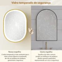 HOMCOM Armário de Casa de Banho com Espelho e Luzes LED de 3 Cores Armário de Parede Oval com Memória e Função Antivapor Dourado(m-8)