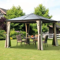 Outsunny Tonnelle pavillon de jardin imperméable 4 parois latérales anti-UV 4 moustiquaires panneaux polycarbonate alu 3L x 3l x 2,6H m chocolat beige(m-10)